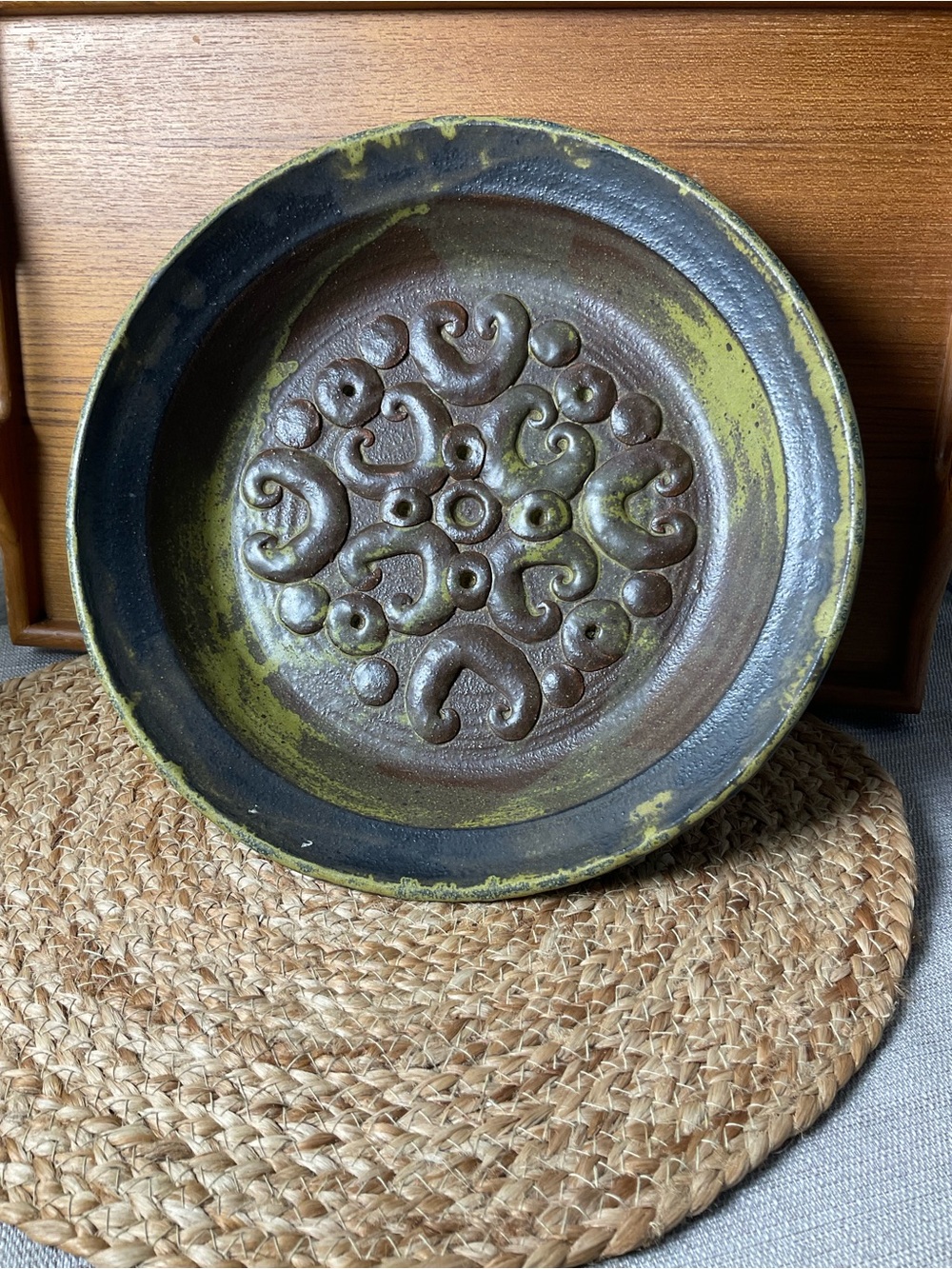 Signed Studio Pottery Bowl. Abstract stoneware.Hand thrown.
